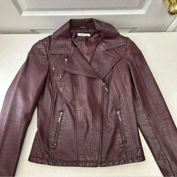 Ricki’s Faux Leather Jacket Moto Biker Vegan Burgundy Oxblood Plum Maroon Size 4 - Picture 12 of 15